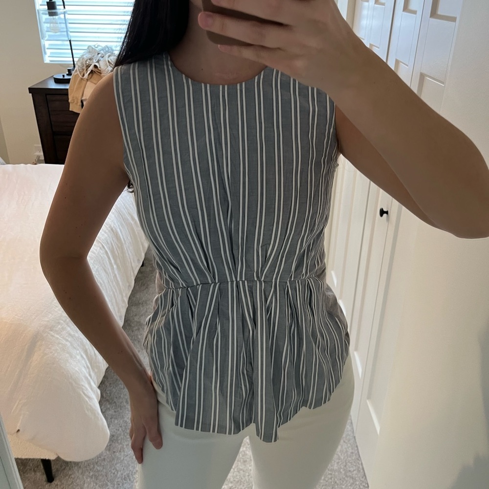 Jcrew Blue Gray/White Striped Cinched Tank, XS